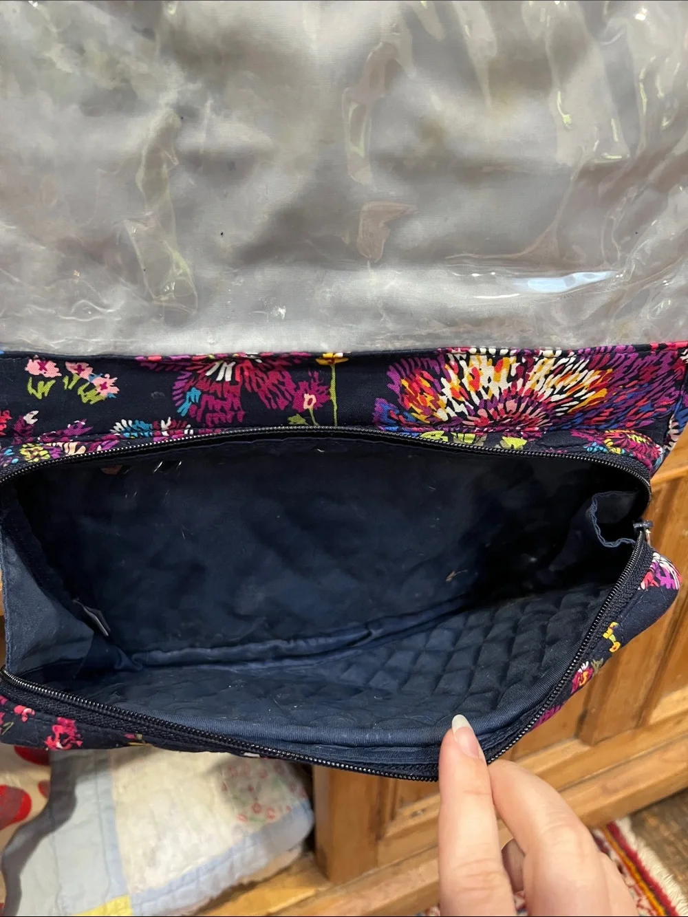 Vera Bradley Hanging Cosmetic Bag in Midnight Wildflowers Pattern